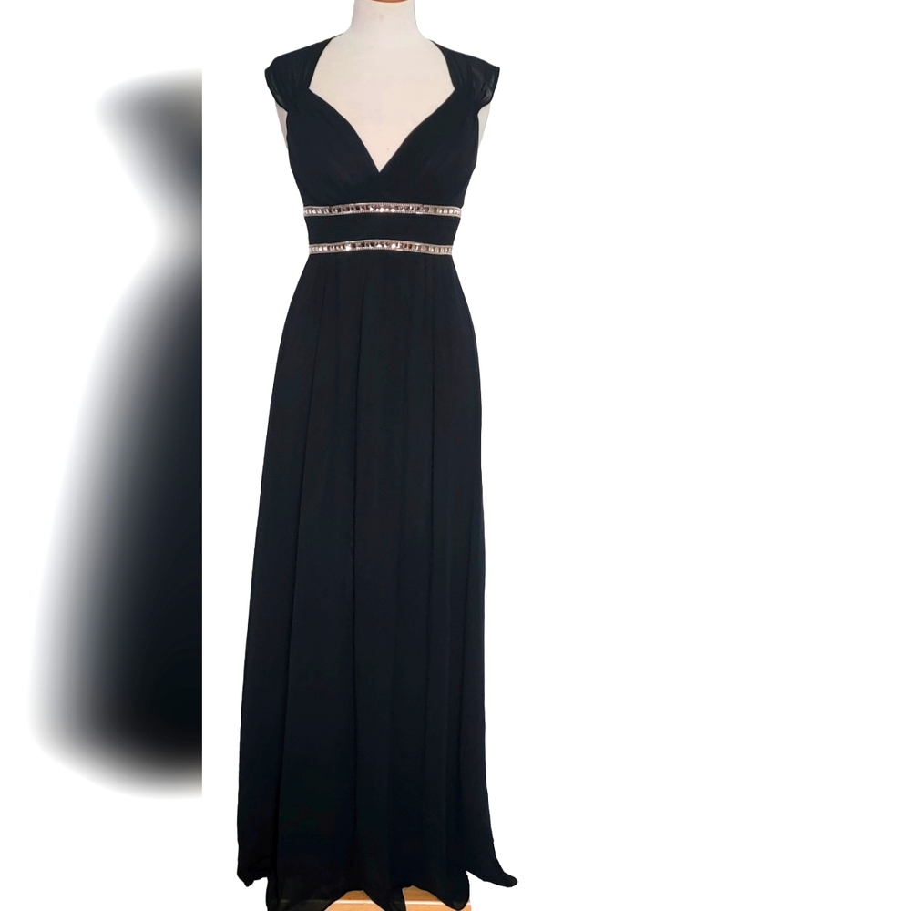 Ever Pretty Chiffon Embellished Rhinestone Zip Cocktail Black Tie Maxi Gown - Picture 5 of 14